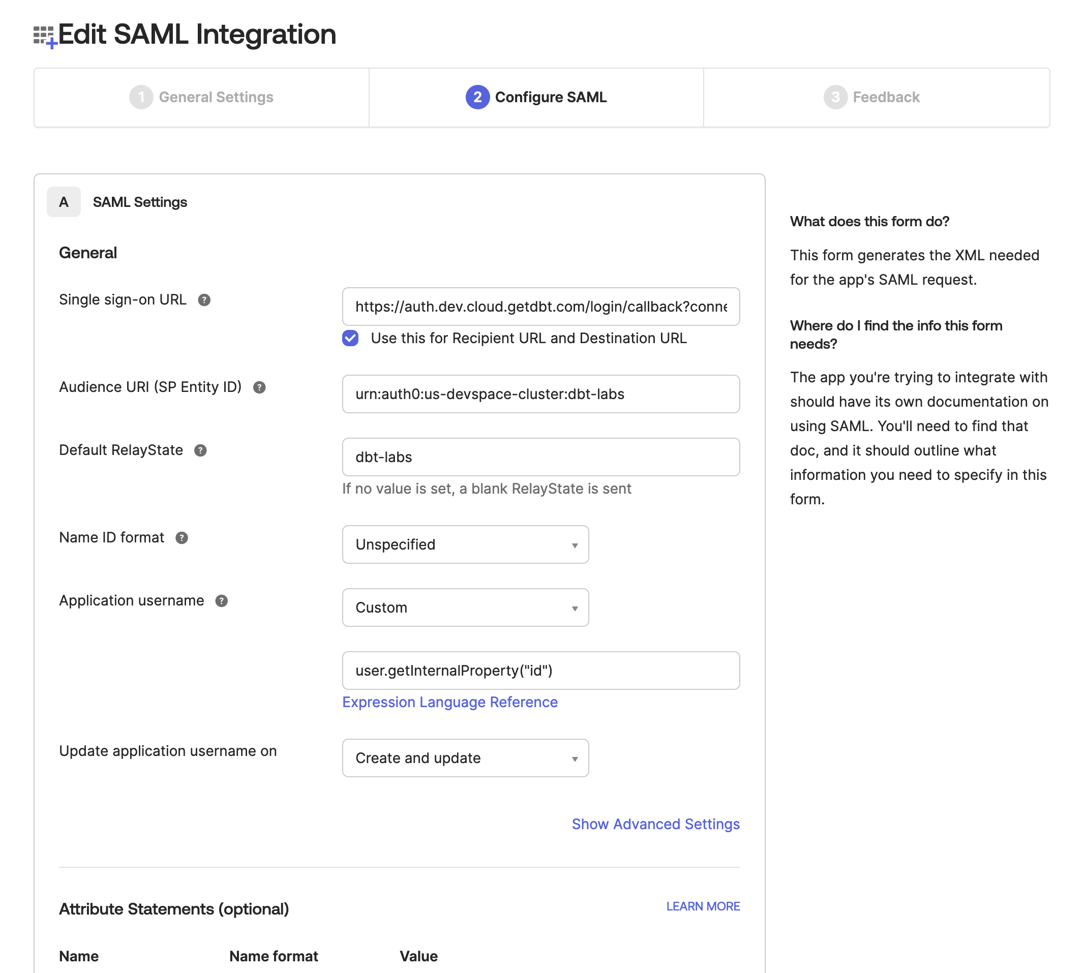 Configure the app's SAML Settings Configure the app's SAML Settings